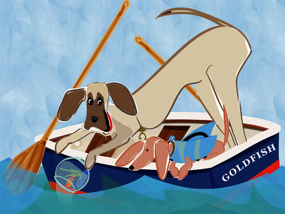 Gilmore the Dachshund© and Geoffreythe Great Dane are off on an adventure at sea